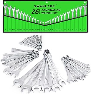 SWANLAKE GARDEN TOOLS 26-Piece Combination Wrench Set with Roll-up Pouch, SAE 1/4” - 1”, Metric 8mm - 24mm, Perfect for General Household, Garage, Auto Repairs and Travel Emergency