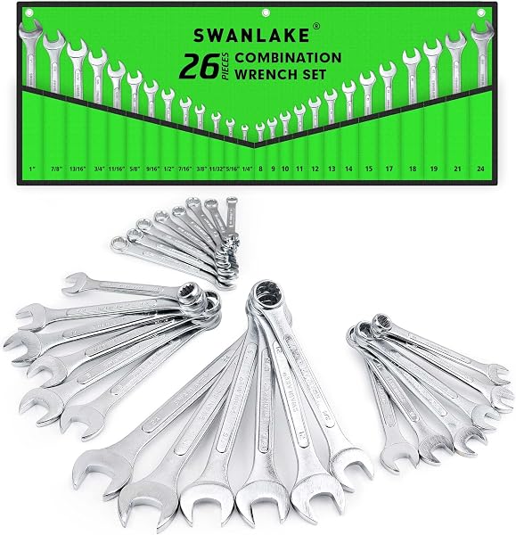 SWANLAKE 26-Piece Combination Wrench Set with Roll-up Pouch