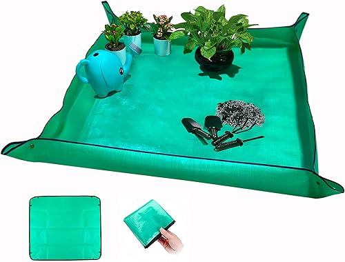 Vista 17 de BIUWING Tapete plegable para trasplante de plantas de interior, 2 piezas, tela de trabajo de jardín, impermeable, gruesa, para jardinería