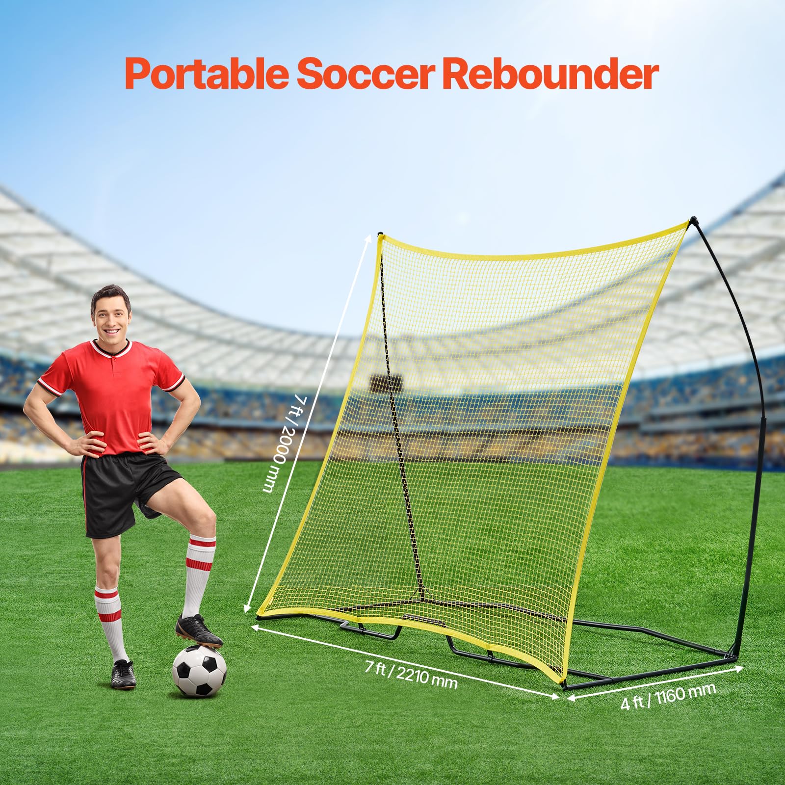 VEVOR Portatile Allenatore di Calcio 213,36 x 213,36 cm Ferro Poliestere Attrezzatura da Allenamento da Calcio, Rete da Rimbalzo da Calcio Sportiva, con Borsa Portatile, per Allenamento di Squadra