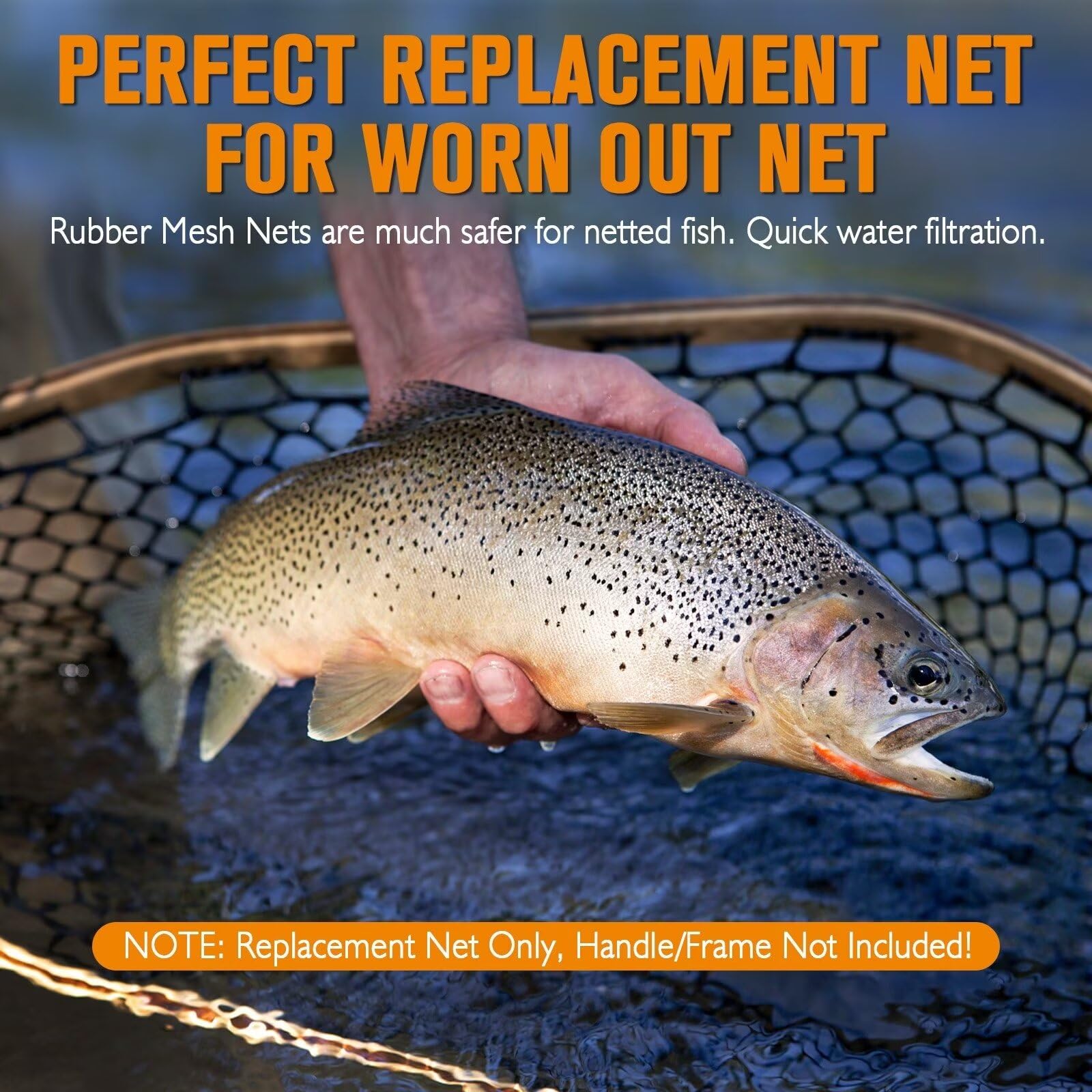 Dovesun Rubber Fishing Net Replacement Netting without Handle Clear Black Fishing Nets for Fish Fly Fish Landing Net Bag for Freshwater Saltwater Foldable Trout Net Rubber Mesh 5 Sizes