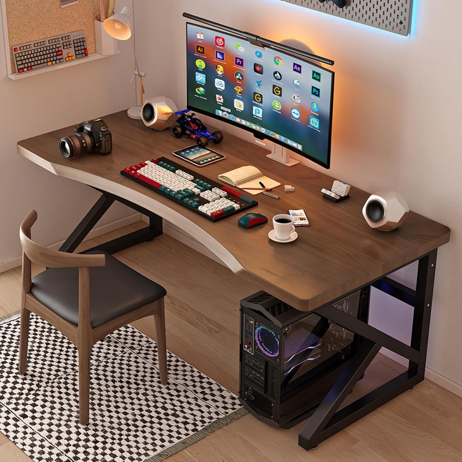 Nowoczesny styl wiejski naturalne prawdziwe drewno SXZenSpace - zakrzywiony design domowy stół biurowy PC, przemysłowy stół do laptopa.