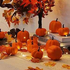 Artgar Orange Artificial Pumpkins, Harvest Decor Foam Pumpkin 8 PCS Set for Halloween Thanksgiving Fall Decorations, Realistic Faux Pumpkins for Festive Home Decor
