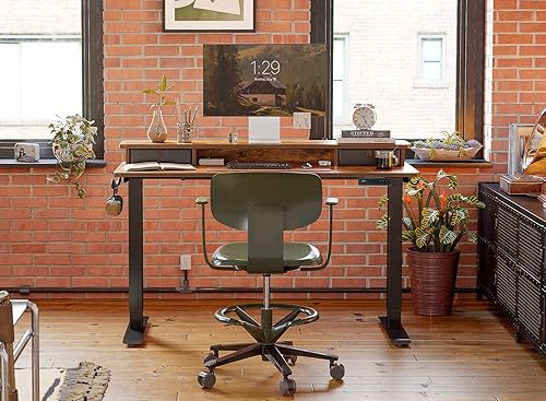 Miniatura 63 de FEZIBO Escritorio eléctrico de pie ajustable de altura de 40 x 24 pulgadas con doble cajón, escritorio para computadora, mesa de pie para oficina en