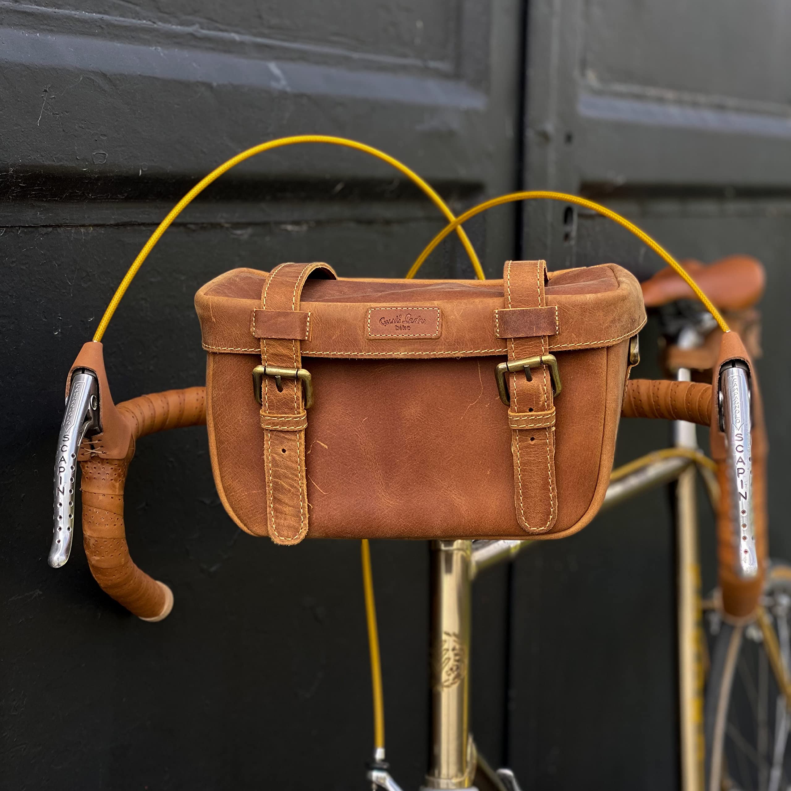 Borsa Da Bici In Vera Pelle E Tela Gusti - Per Manubrio, Con Sistema Klickfix, Traforabile A Spalla, Marrone - 11