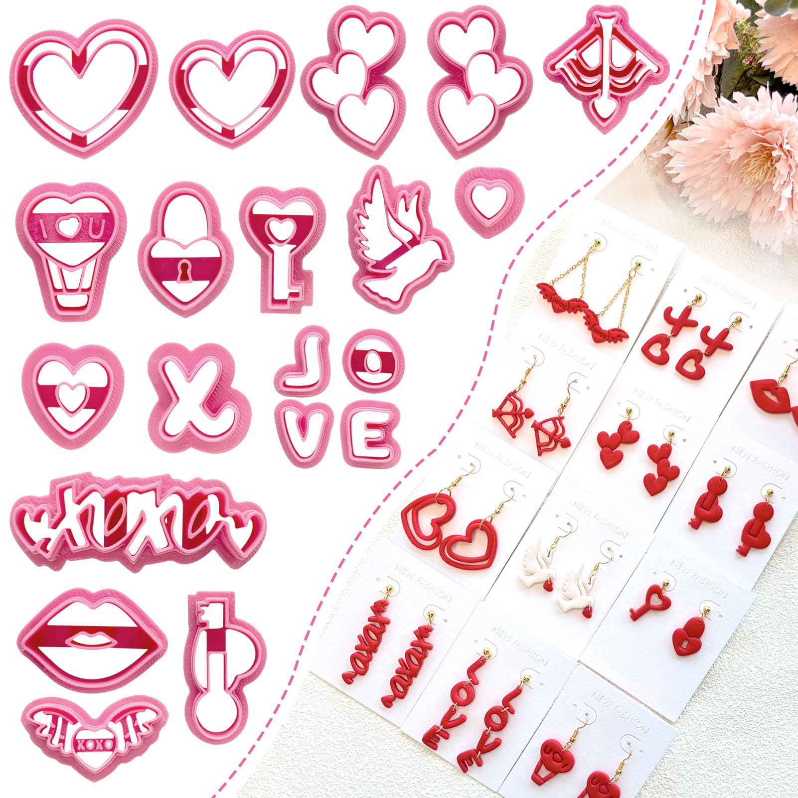 Viredelo Polymer Clay Cutters for Earrings Making,Mother's Day Clay Cutters, 20 Shapes for Earrings and Jewelry Making,Clay Cutters for Polymer Clay Jewelry