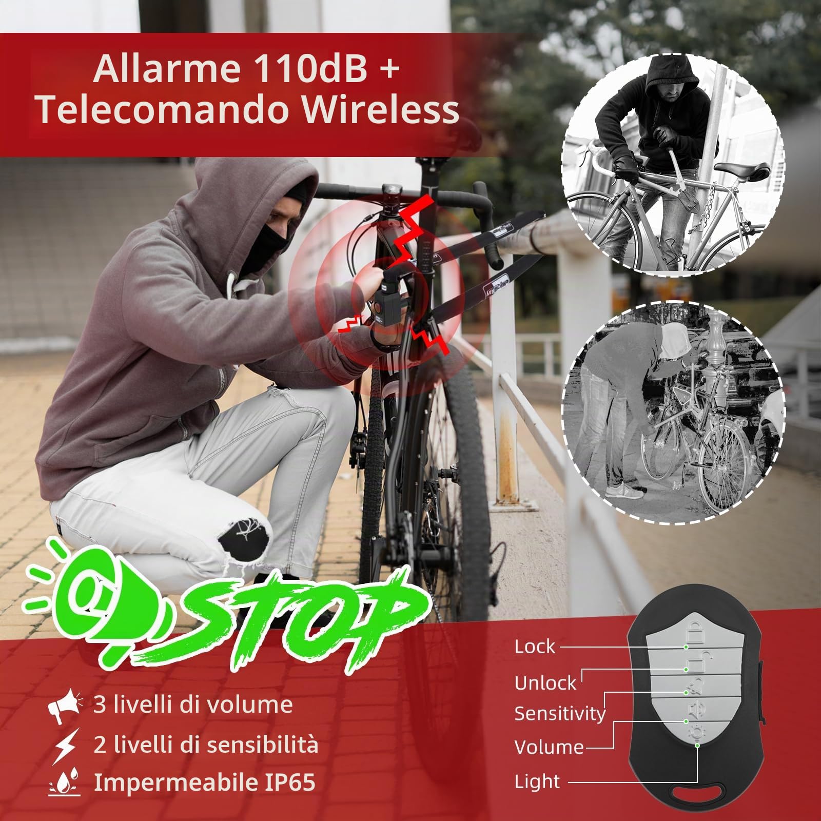 BANGTING 120CM Catena Bici con 110dB Allarme, Catena Bicicletta Sntifurto con 3 Chiavi, Lucchetto Bicicletta Antifurto per Moto, Bici Elettrica, Monopattino Elettrico (Nero)