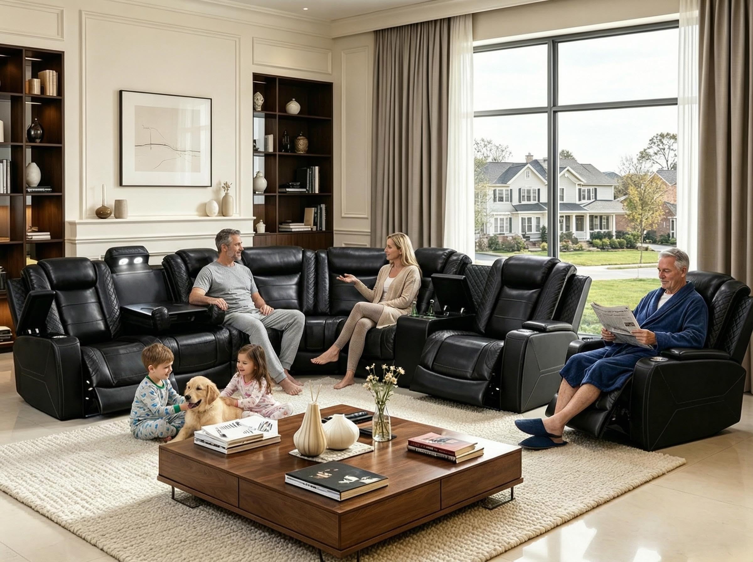 Leather Power Reclining Sectional Sofa Set,Sectional Couch with 3 Recliners view 7