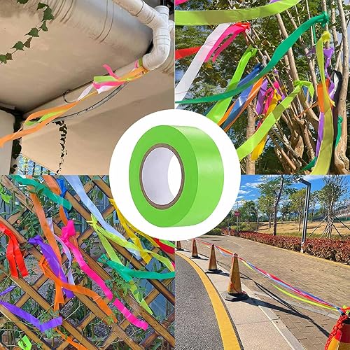 Miniatura 138 de Paquete de 10 cintas de señalización roja, rollo de marcado de neón de cinta de plástico no adhesivo, 1 pulgada x 2000 pies, cinta de marcado