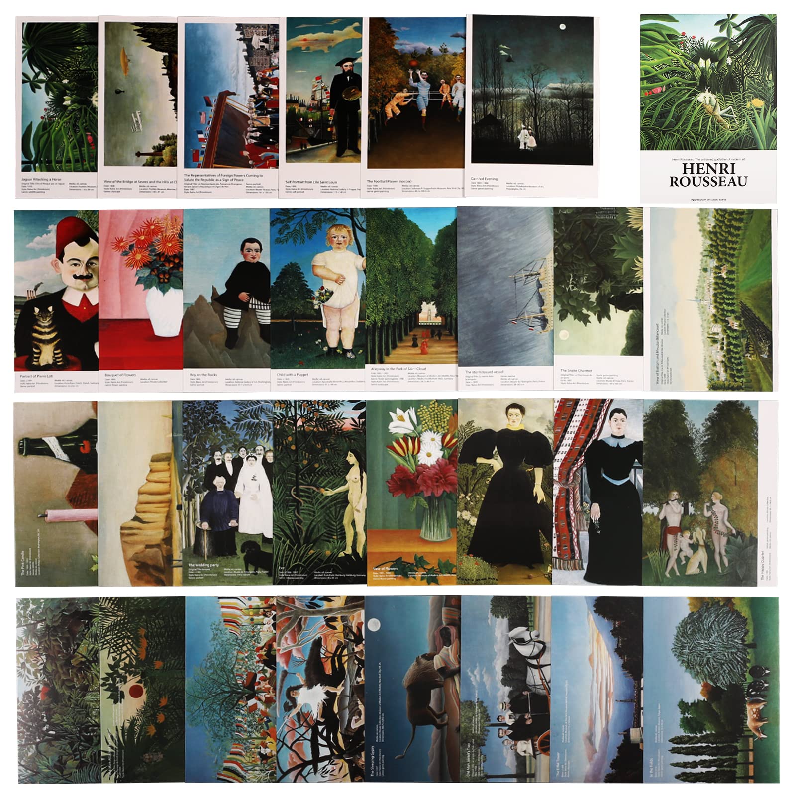 Art Postcards - 30 Pack Art Gift Invitation Post Cards Famous Painting Vintage Retro Poster DIY Wall Decor Best Gift to Friends Familys (Henri Julien Félix Rousseau)