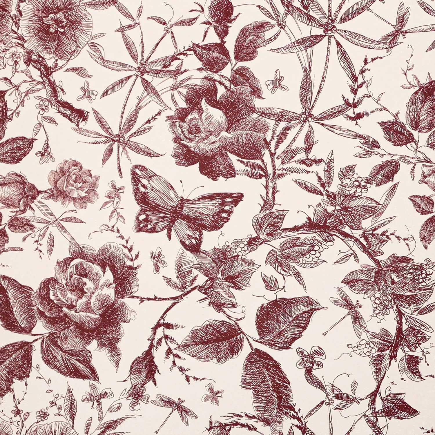 LOVADA Drawers Liner Contact Paper for Dresser Peel and Stick Wallpaper Sketched Design 15.7x393.7in Self Adhesive Removable Red Maroon Rose Floral