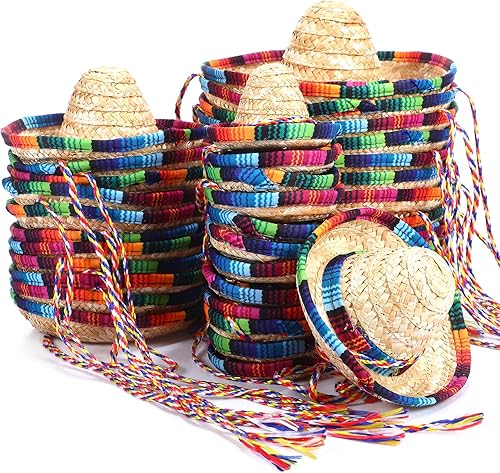 Miniatura 1 de Paquete de 36 mini sombreros, 95.94 pulgadas, pequeños sombreros de paja de México, sombreros de fiesta del Cinco de Mayo para niños, perros,