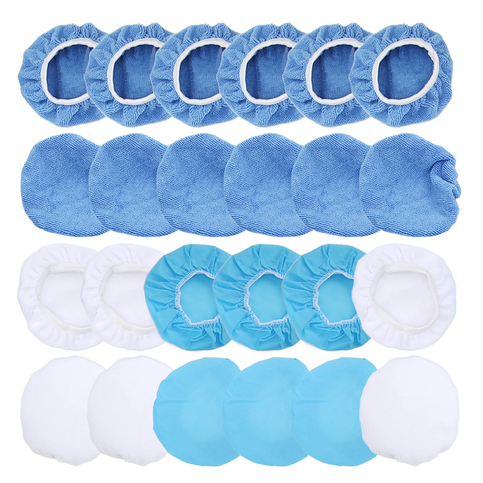 Polishing Bonnet Set, High Elasticity Buffing Pads Waxing Kit for Cars Motorcycles Boats Microfiber Nonwoven Cotton 6in 150mm 24 Pieces
