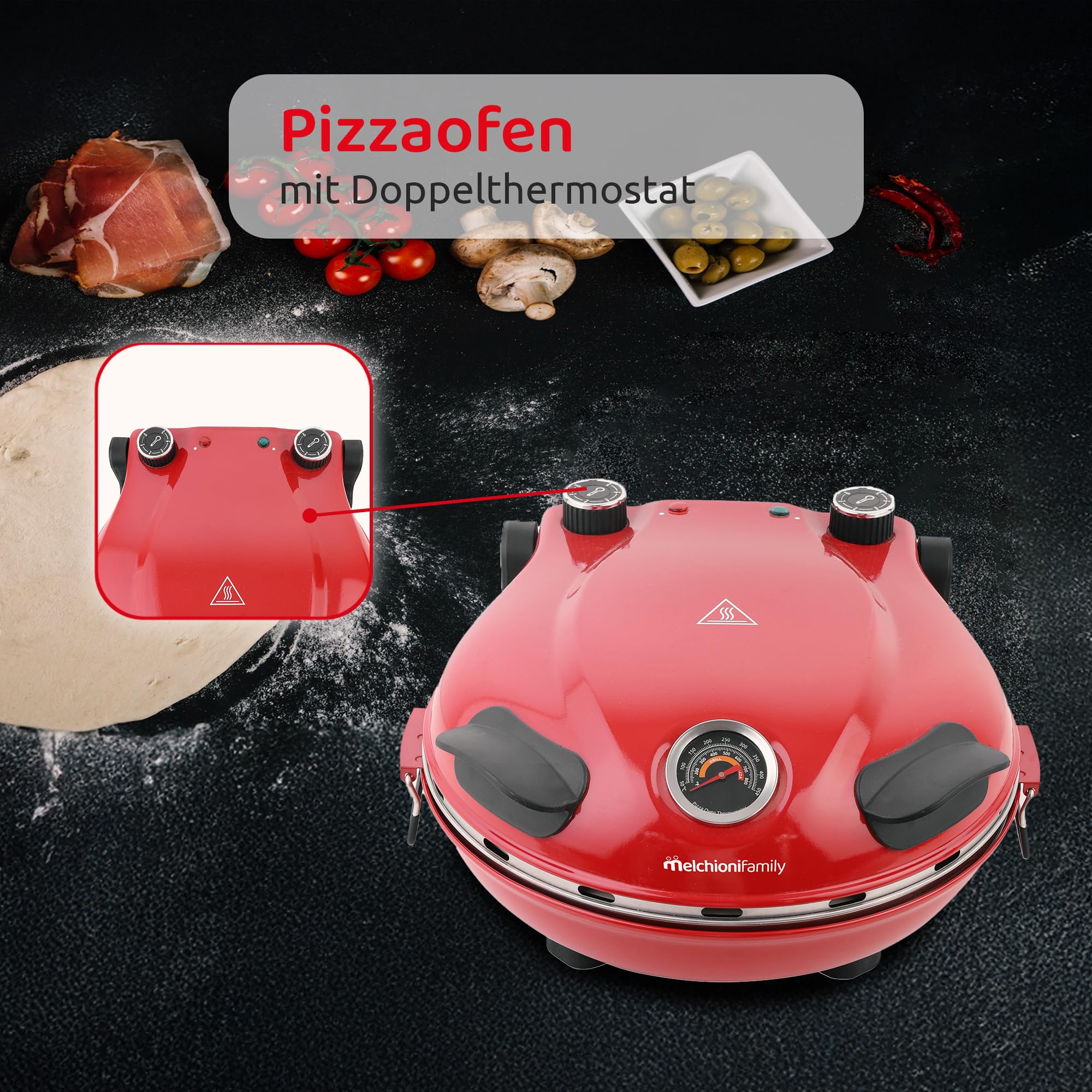 Melchioni Family | Bellanapoli PLUS Doppelwiderstand 1300 Watt unabhängige Regulierung der Widerstände oben und unter analogen Thermostat Temperaturen bis 400°C