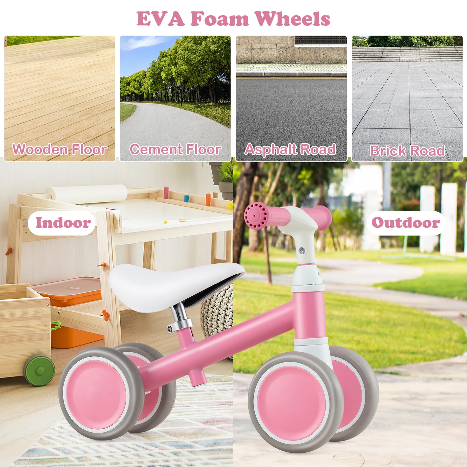 SOARS Bicicletta Senza Pedali Bambini 1-3 Anni, Balance Bike con Seduta Regolabile 26,5-31,5 CM, 2 Ruote EVA Antiscivolo, Volante Sterzo Limitato a 80°, Carico 25 KG, Regalo Bambina