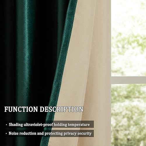 Miniatura 3 de GIGIZAZA Cortinas de terciopelo 100% opacas de 84 pulgadas, 2 paneles, cortinas de ventana verde esmeralda con forro térmico de lujo para sala de