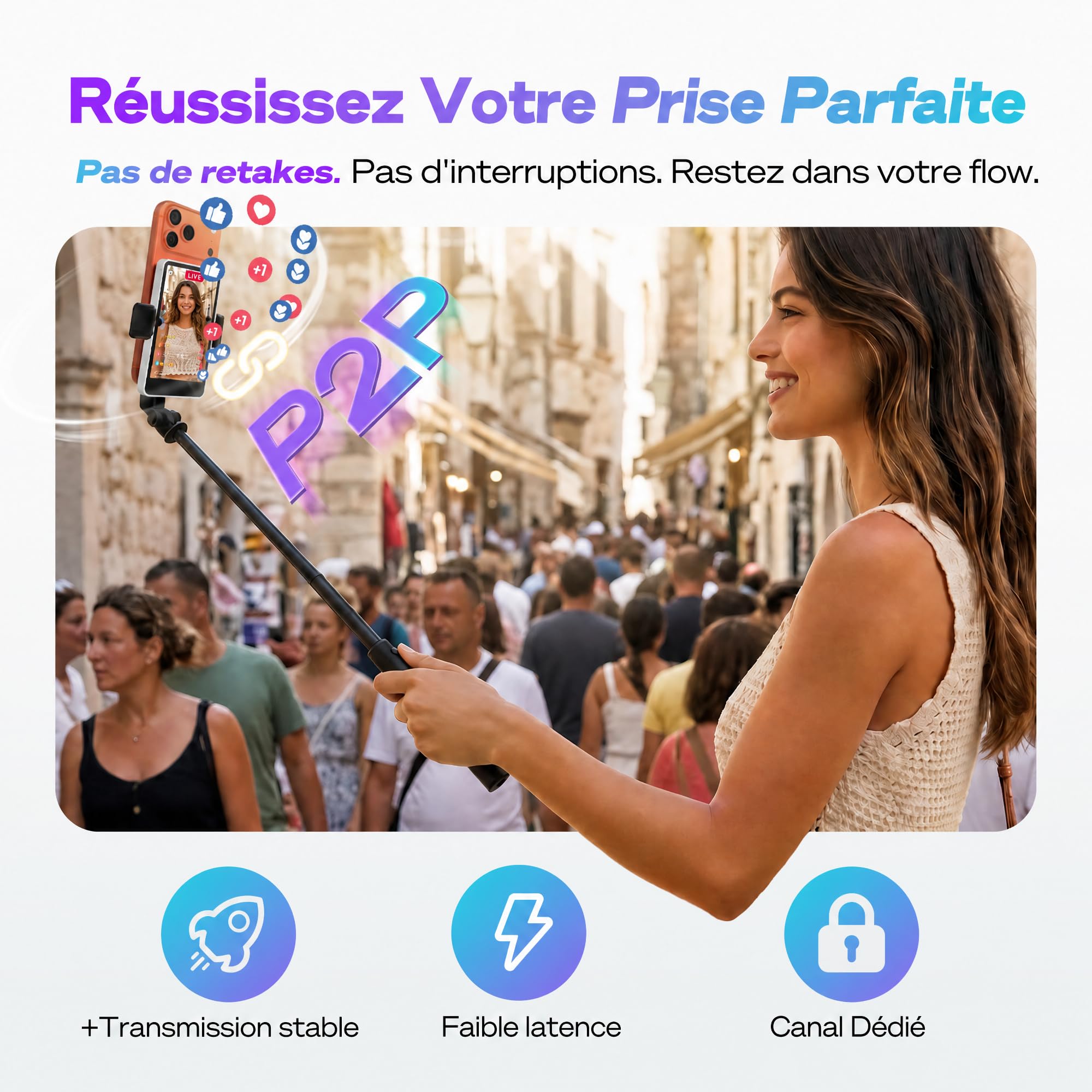 SYNCO XView Monitor Selfie Vlog pour iPhone 7-17 - Écran Selfie Magnétique sans Fil 1080p pour Vlog, Utilise Caméra Arrière, 50m, 3h, Haut-Parleur pour Live Youtube/TikTok (Blanc)