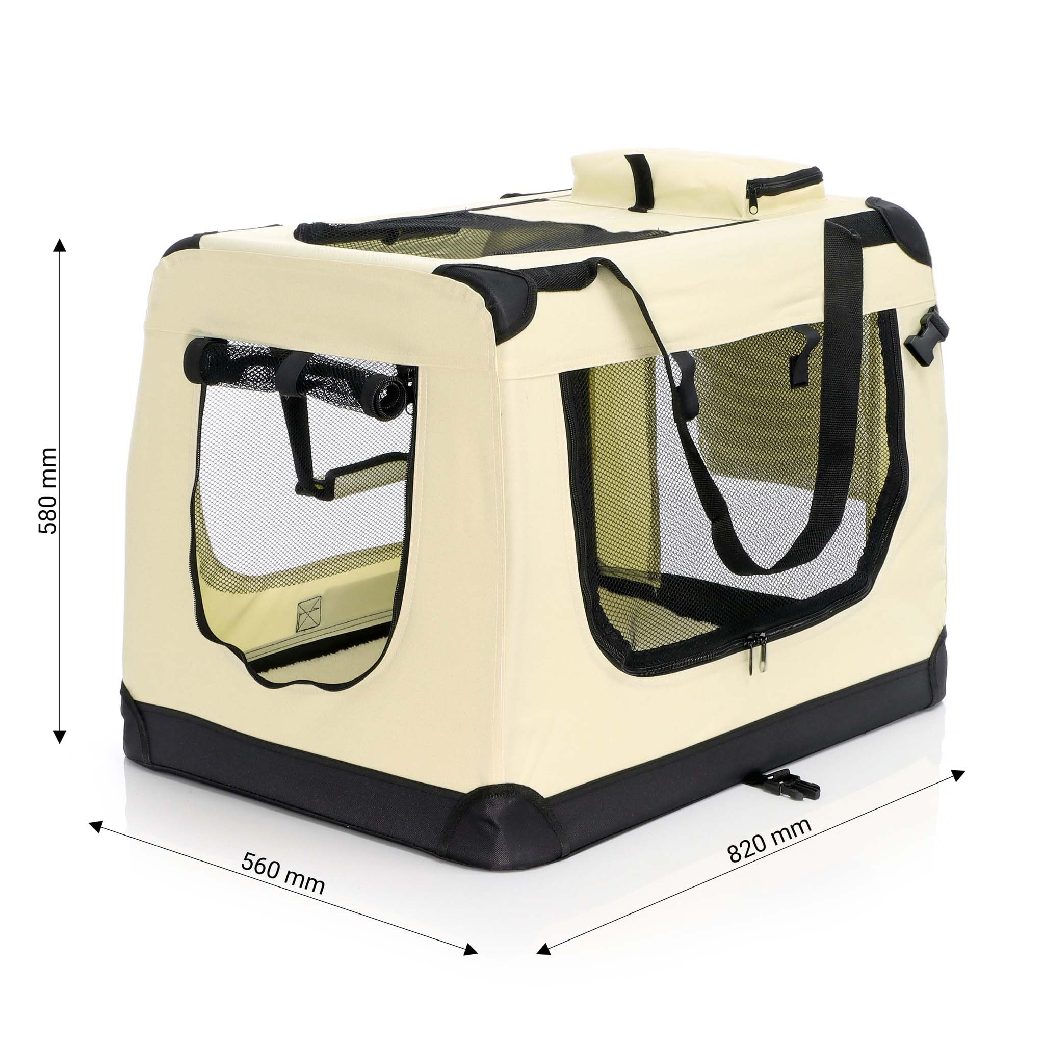 Fudajo Składany transporter dla psa i kota XL 82x56x58 cm beżowy klatka transportowa z poduszką do 20 kg