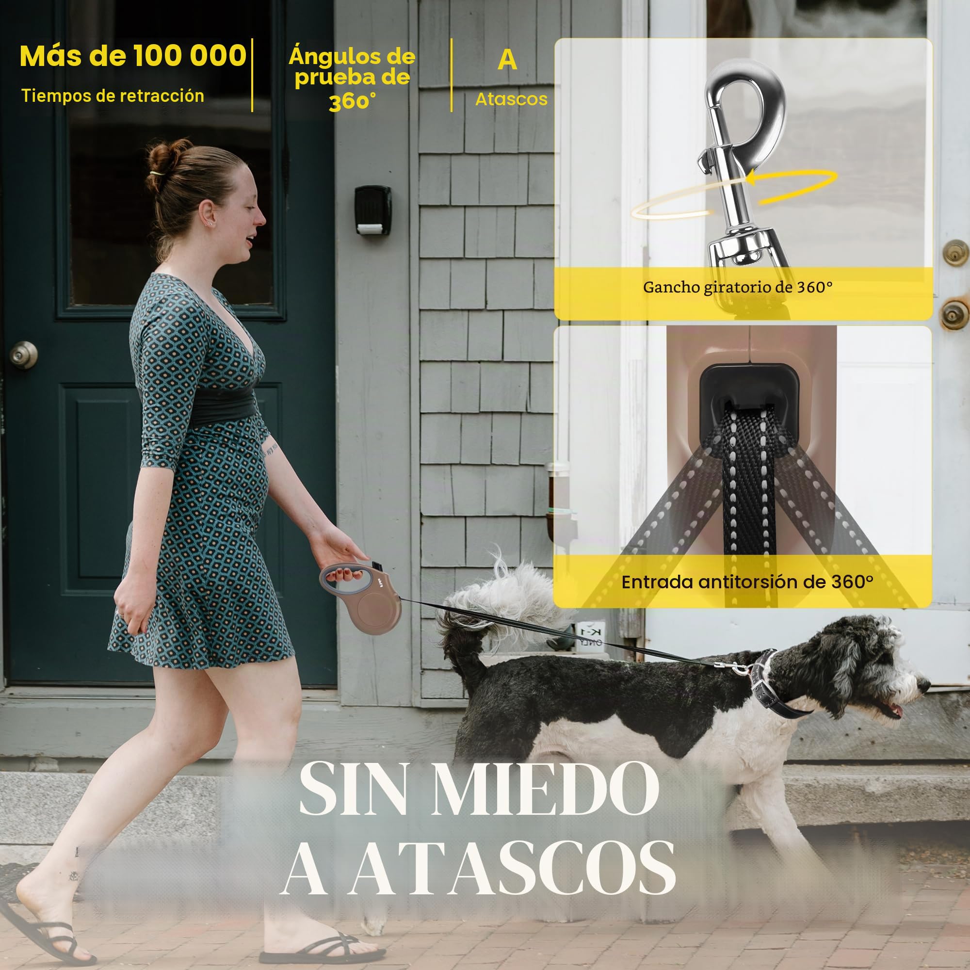 Fida Correa retráctil para Perro, Correa Resistente de 3 m para pasear Mascotas para Perros o Gatos pequeños de hasta 8 kg, sin enredos, Freno con una Sola Mano (XS, café)