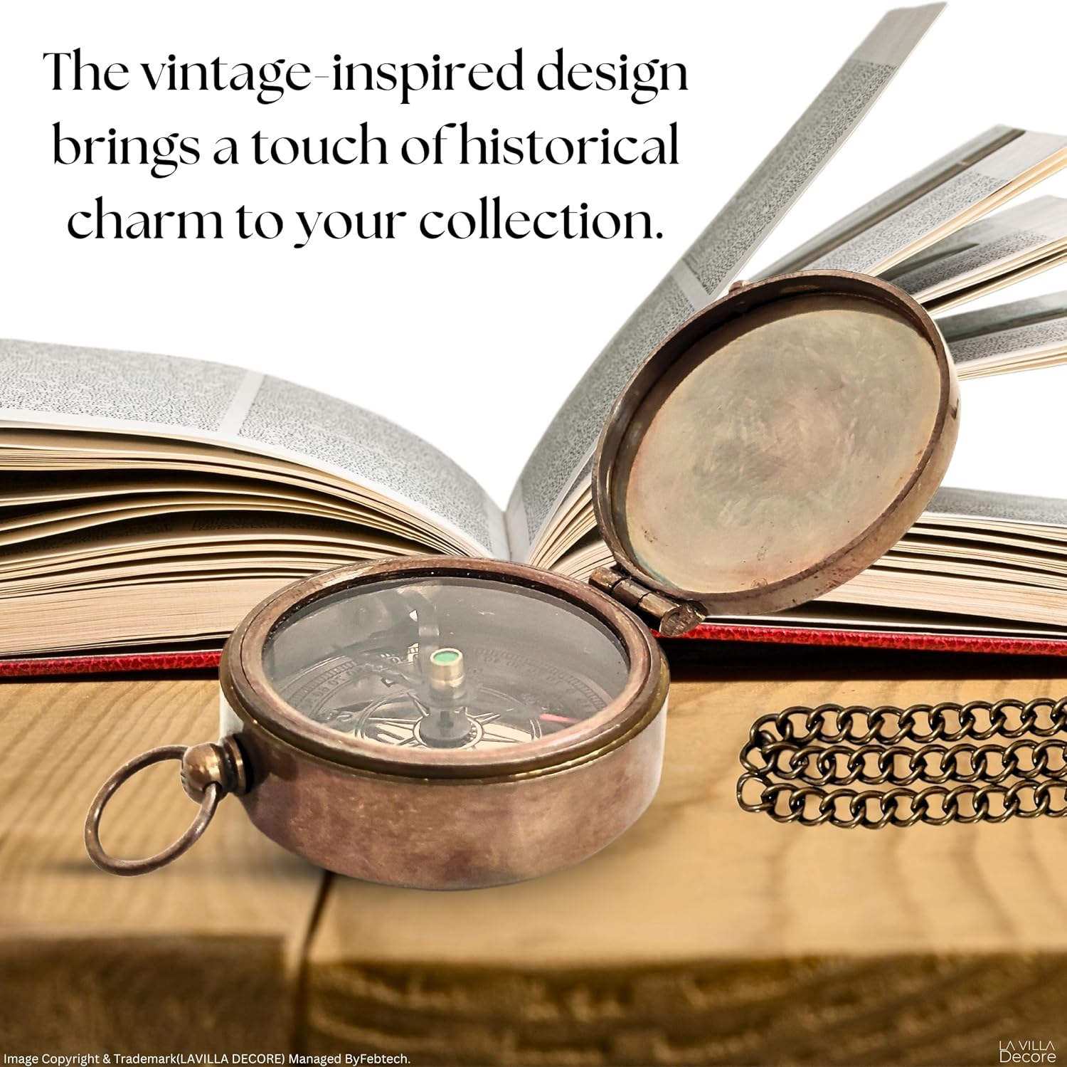 LAVILLA DECORE Antique Flat Compass - Exquisite- Anniversary & Wedding Gift - Luxurious Antique Finish - Includes Personalized Gift Card