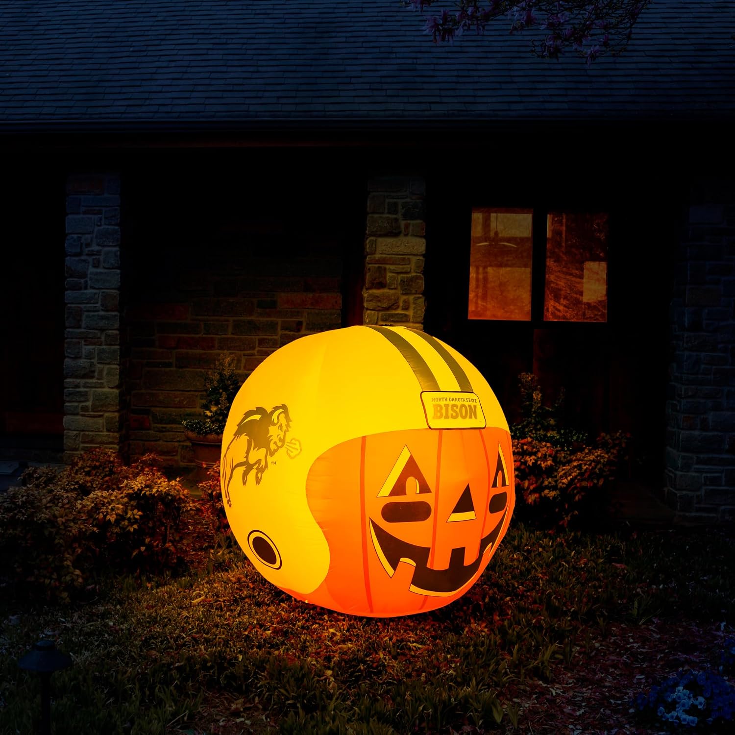 Sporticulture NCAA North Dakota State Bison 4ft Inflatable Jack-O’-Helmet with LED Lights & Built-in Blower - Halloween Merchandise Decor Ideal for Lawn, Front Yard, and Backyard Party Decoration