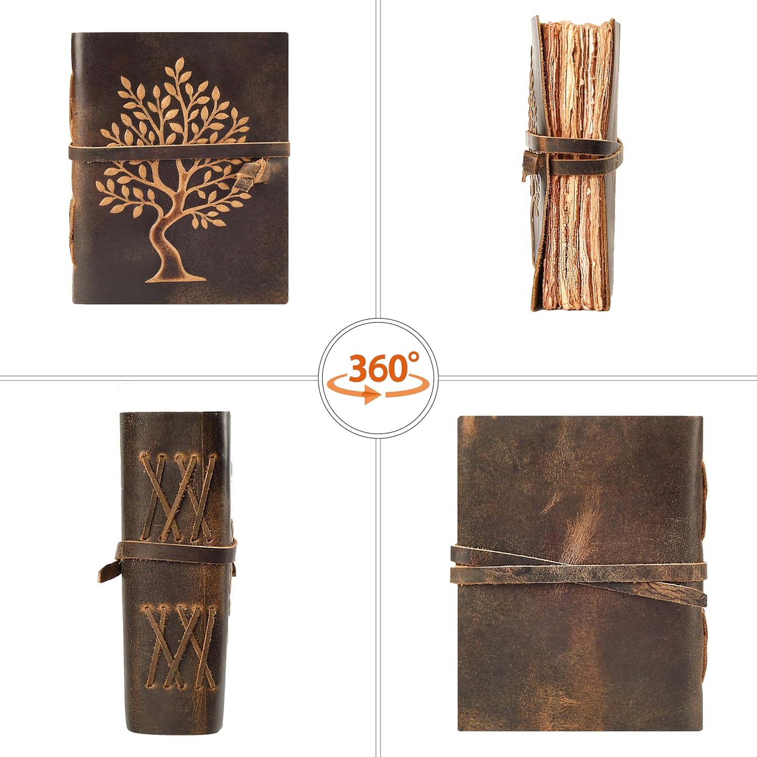 LEATHER VILLAGE Tree of Life Handmade Leather Bound Vintage Journal for Men & Women - 200 Pages Antique Deckle Edge Handmade Paper- Book of Shadow - Distressed Brown - 8X6 Inches