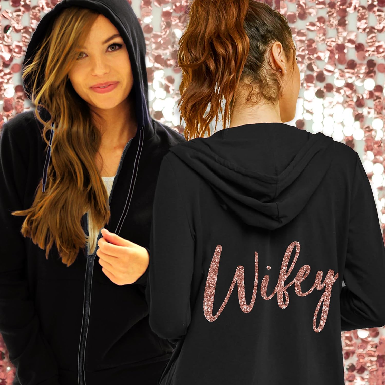 RhinestoneSash Bride Zip Up Sweatshirt - The Mrs Est 2025 Full Zip Lightweight Cotton Hoodie - Bridal Outfit Gift