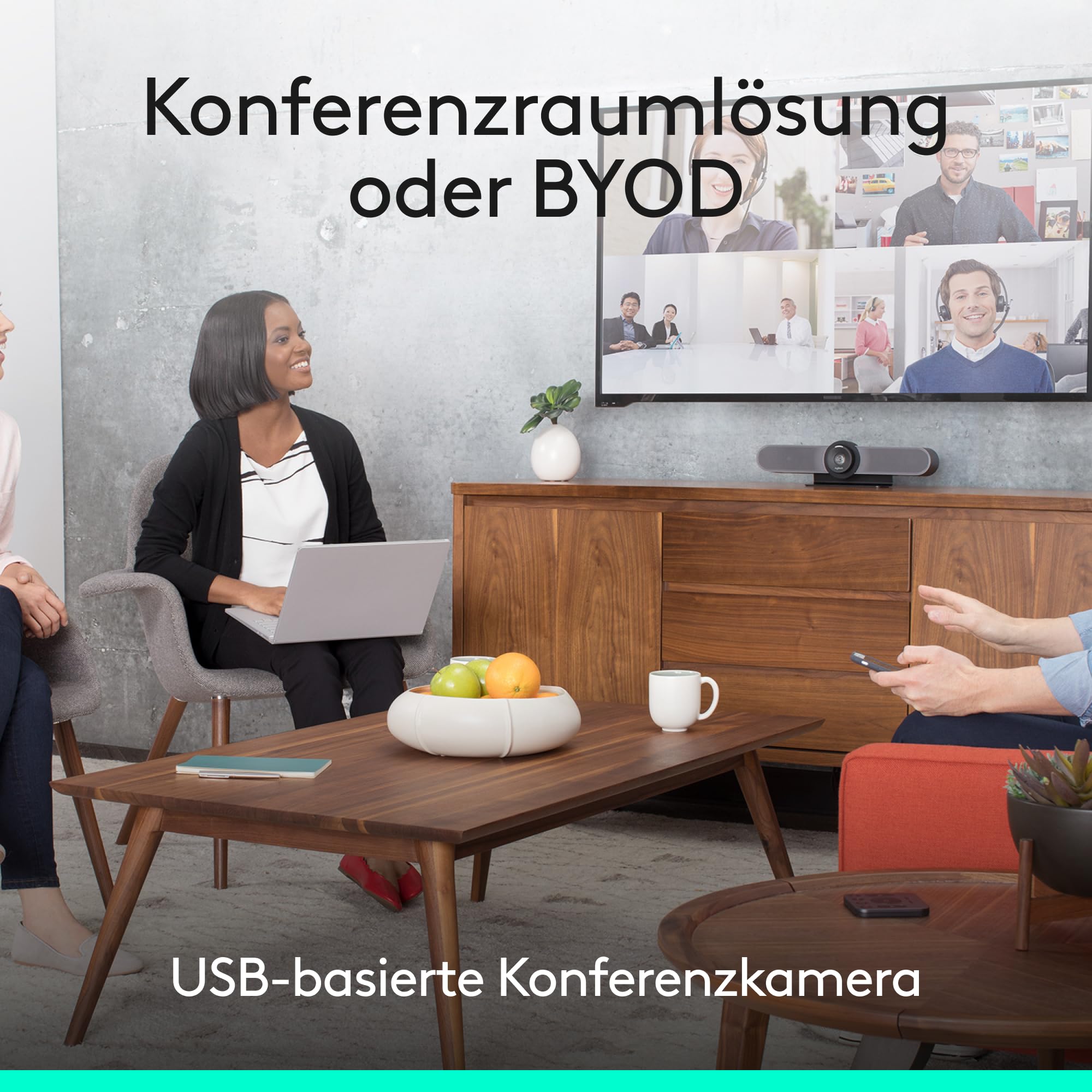 Logitech Business MEETUP Videokonferenz-Webcam,Ultra-HD 4K, 120° Blickfeld,Motorisierte Neigung, Integrierte Lautsprecher,Full Duplex & Advanced Beamforming Mikrofone,kleinere Meetingräume - Schwarz