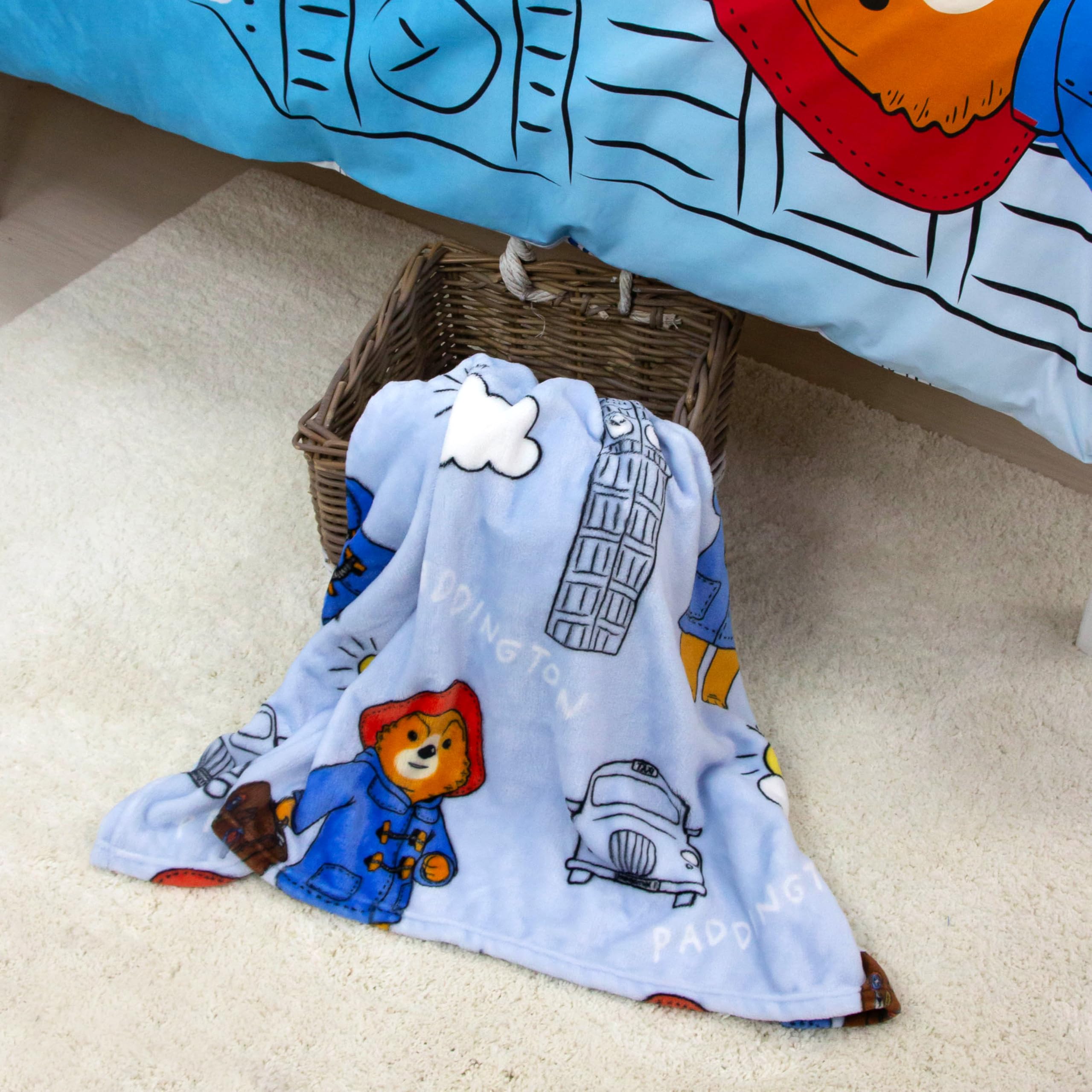 Coperta in pile con licenza ufficiale Paddington Bear, design Skyline London, super morbida e calda, perfetta per camere dei bambini, campeggio e pigiama party, dimensioni 100 x 150 cm, blu