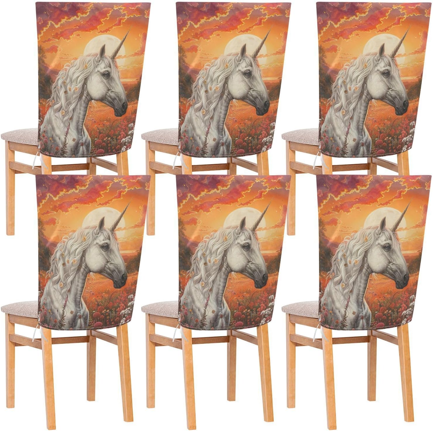ALAZA Unicorn at Sunset Chair Back Cover Set of 6, Washable Reusable Removable Chair Slipcovers Decorative Chair Cover for Home Kitchen Wedding Party