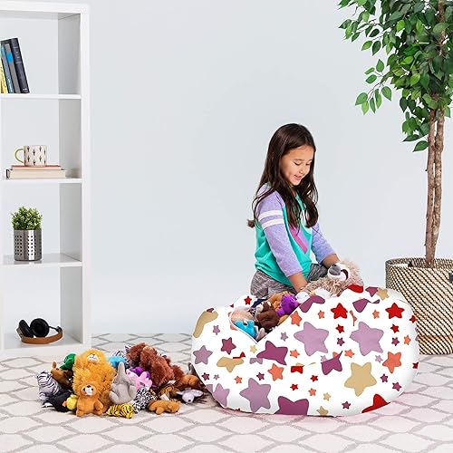 Miniatura 356 de Posh Funda de Silla Puf Rellenable para Almacenamiento de Animales de Peluche para Niños - Organizador de Juguetes Infantiles, Grande-38 - Lona