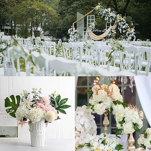 Miniatura 6 de FagusHome 30 cabezas de hortensias artificiales de seda, flores artificiales de hortensias para decoración del hogar y boda (blanco puro)