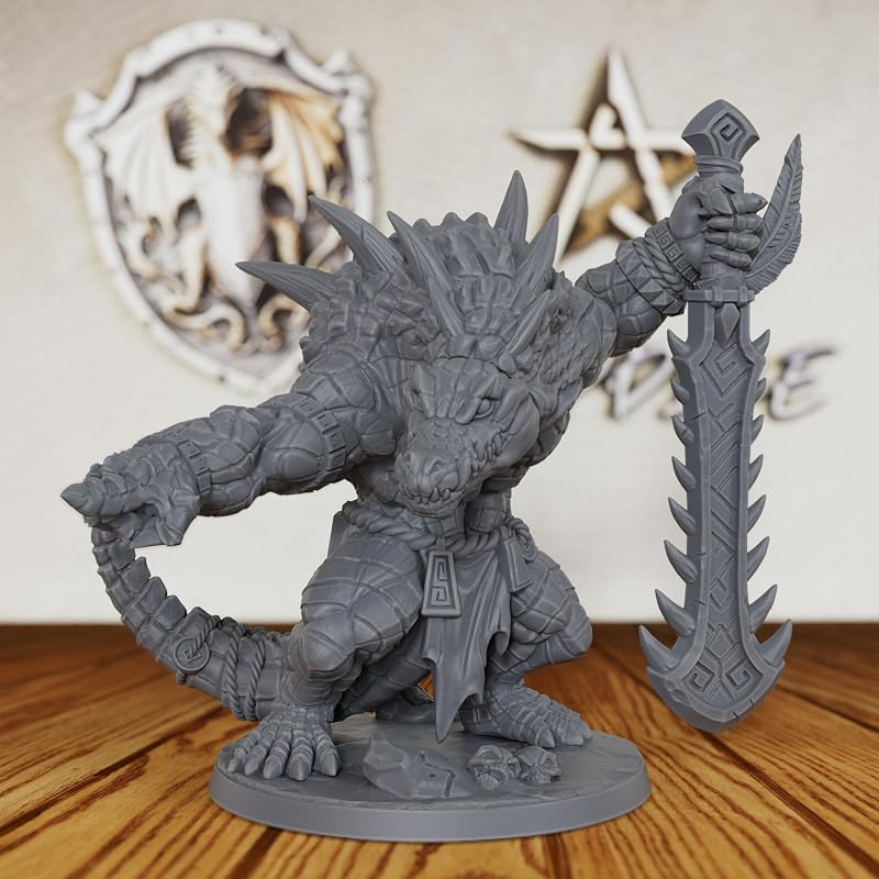 32mm Lizardman Warrior Unpainted DND Miniature Fantasy Figure AS44 | Zantaroth Lizard Champion Resin RPG Accessory with Serrated Sword for Dungeons and Dragons, TTRPG and Dungeon Masters