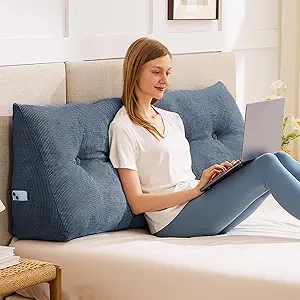 Wedge Pillow Headboard Twin, Triangular Headboard Pillow, Wedge Headboard Pillow for Bed Sofa, Daybed Pillows for Sitting up, Reading or Working with Removable Cover, Navy