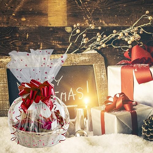 Miniatura 4 de Morepack Bolsas transparentes para cestas, paquete de 10 bolsas de celofán grandes de 22 x 32 pulgadas, envoltura de celofán transparente impresa