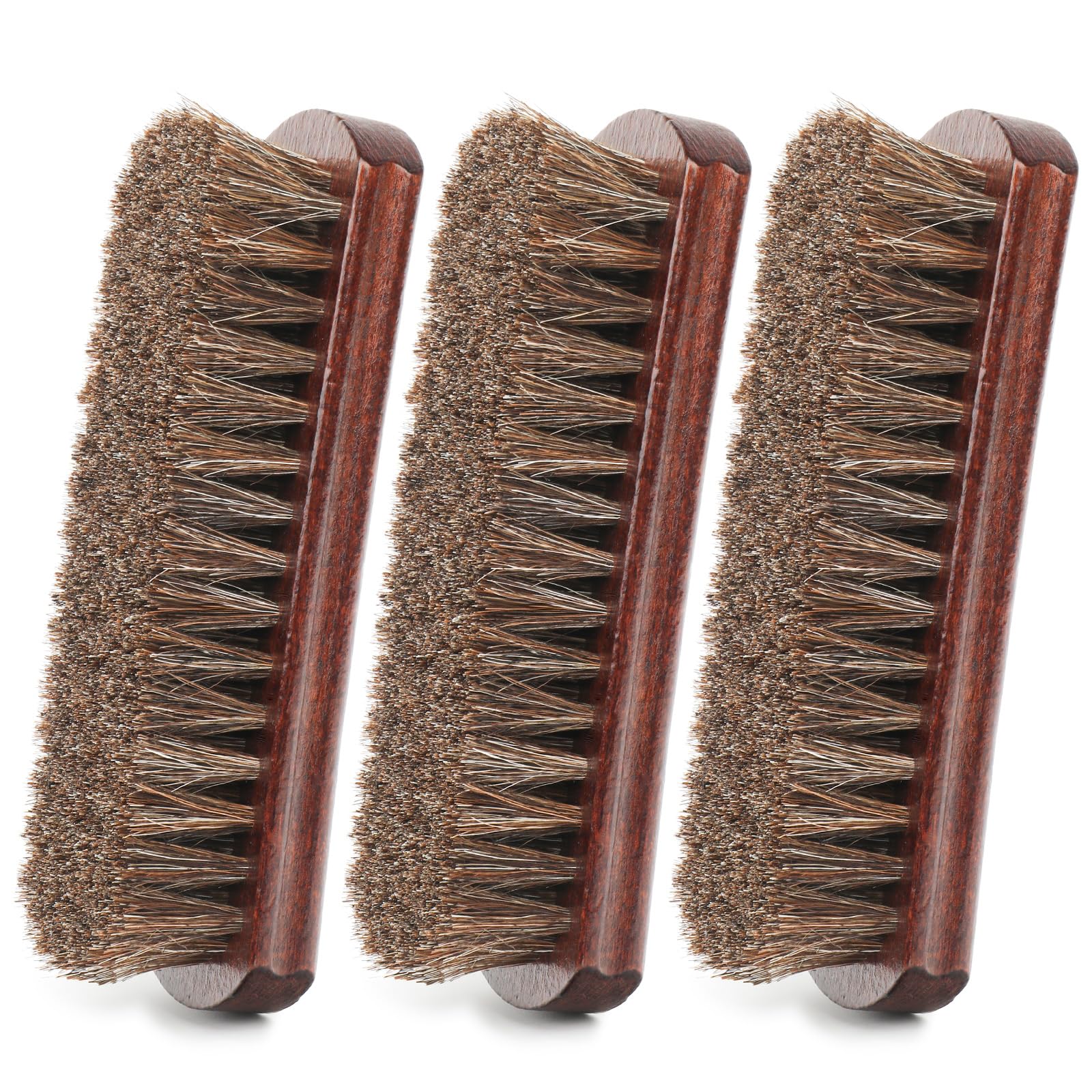 3pcs 7in 100% Horse Hair Shoe Brush for Leather Horsehair Brushes Boots Cleaning Polishing Buffing Shine Professional Cobbler Furniture Sneakers Care
