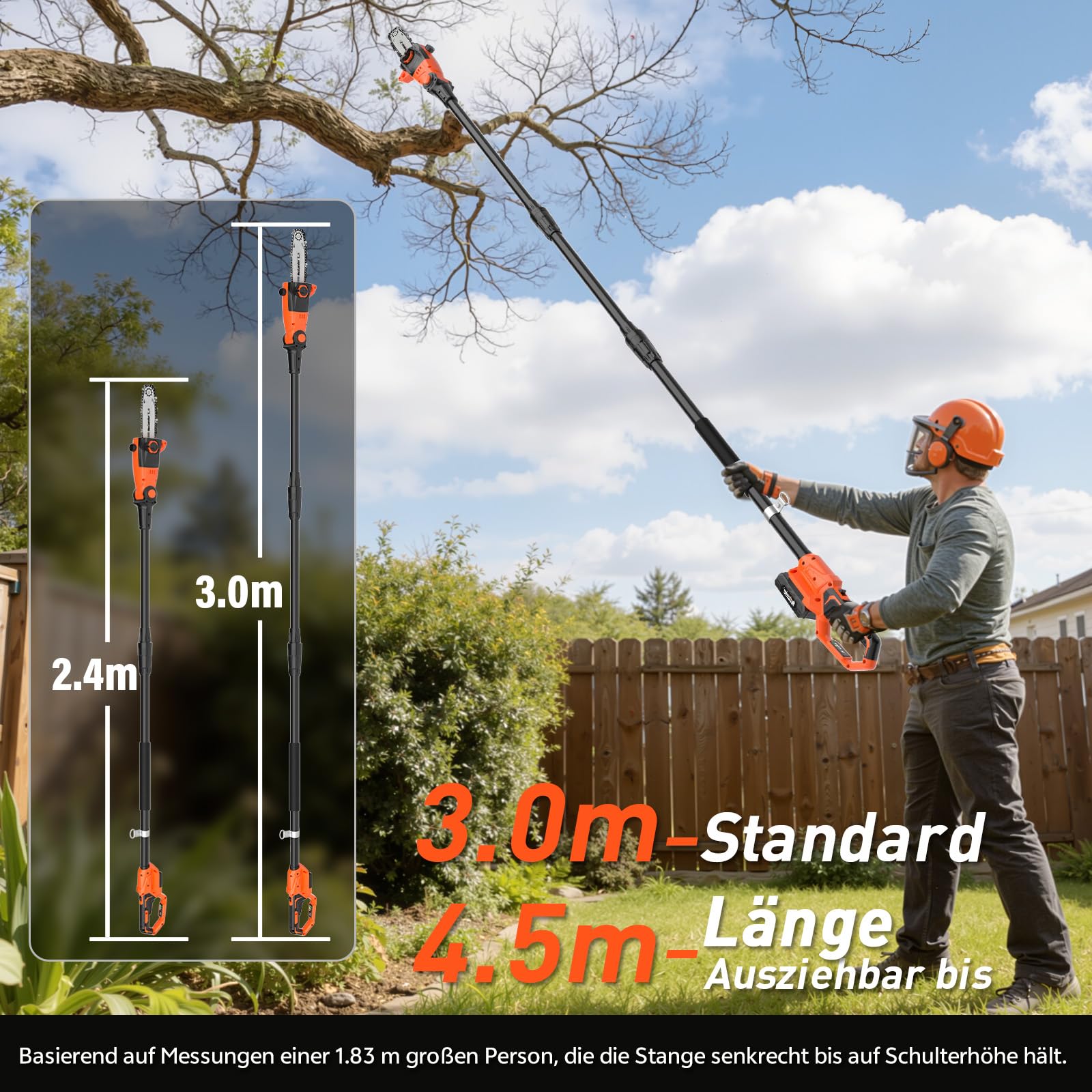 MAXLANDER Sierra de barra inalámbrica para corte de árbol, batería de 4,5 m (15 pies), alcance de la sierra de barra eléctrica, velocidad de corte de 5,0 m/s, 20 cm, sierra de cadena de barra