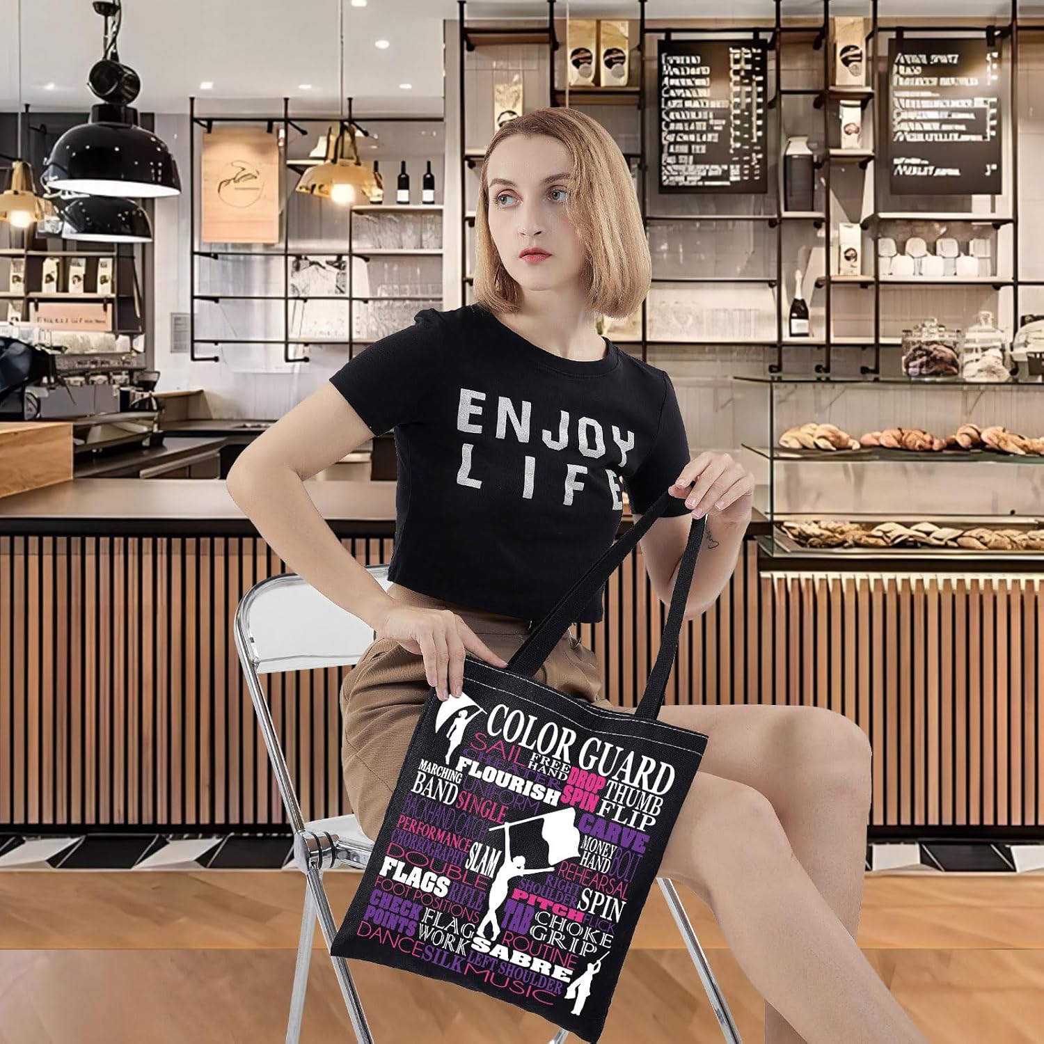 LEVLO Color Guard Canvas Tote Bag Color Guard Team Gift Flag Shoulder Bag Colorguard Appreciation Gift - Image 7