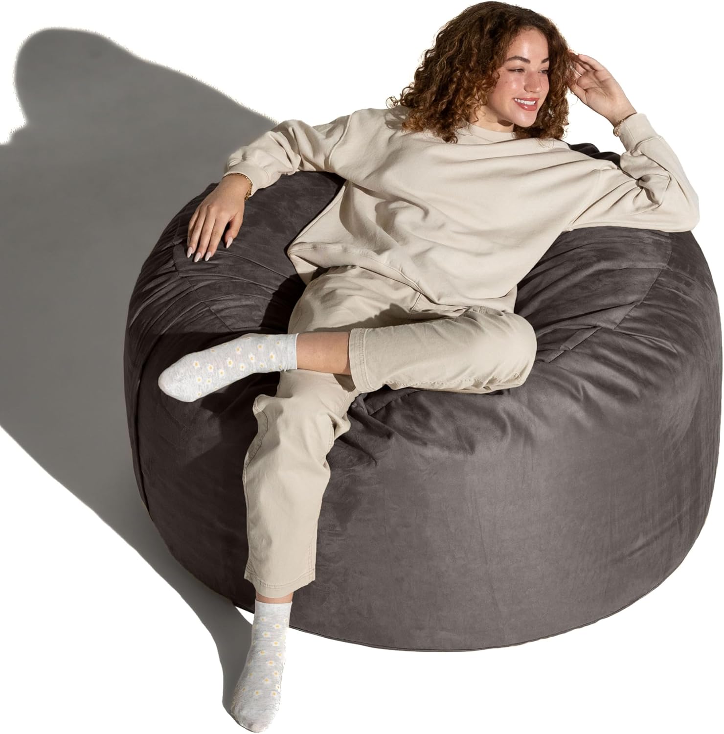 Jaxx 4 ft Round Bean Bag Chair for Adults, Charcoal