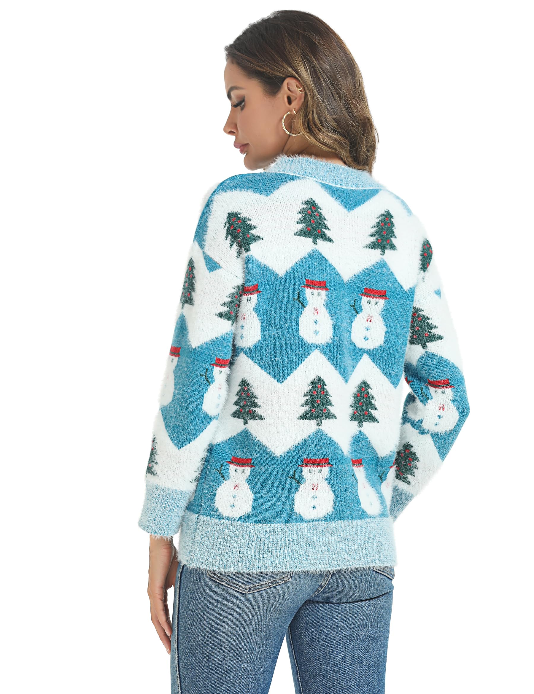 Marvmys Jersey Navideño para Mujer Manga Larga Suéter de Navidad Invierno Ropa de Punto de Reno Monigote de Nieve Cuello Redondo