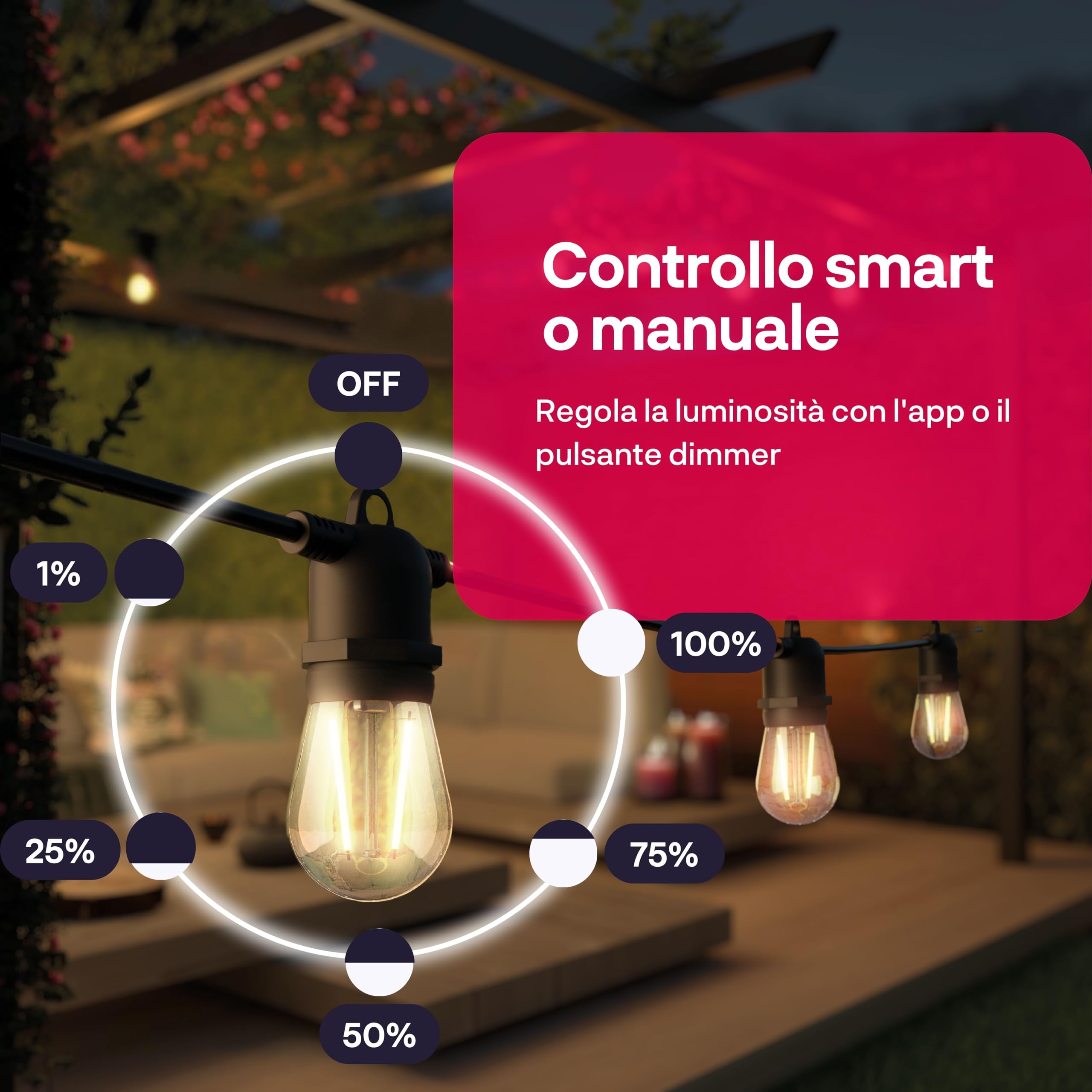 innr Catena Luminosa LED Smart 8m, 16 Lampadine, per Hue* e hub Zigbee | Bianca Calda 2200 K, Luci da Esterno per Giardino e Terrazza, Dimmerabile, Set Completo