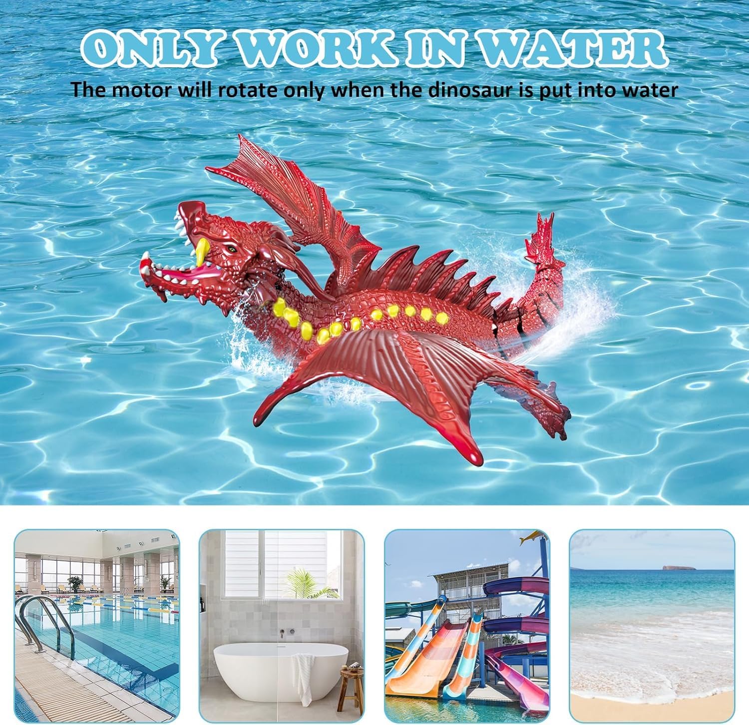 RahiGlow Remote Controlled Dinosaur Toy, 2.4GHz RC Boat Dino Water Toy for Children with Light and Water Spray Function, Electric Pool Toy Gifts for Boys Girls (Multicolor) 2