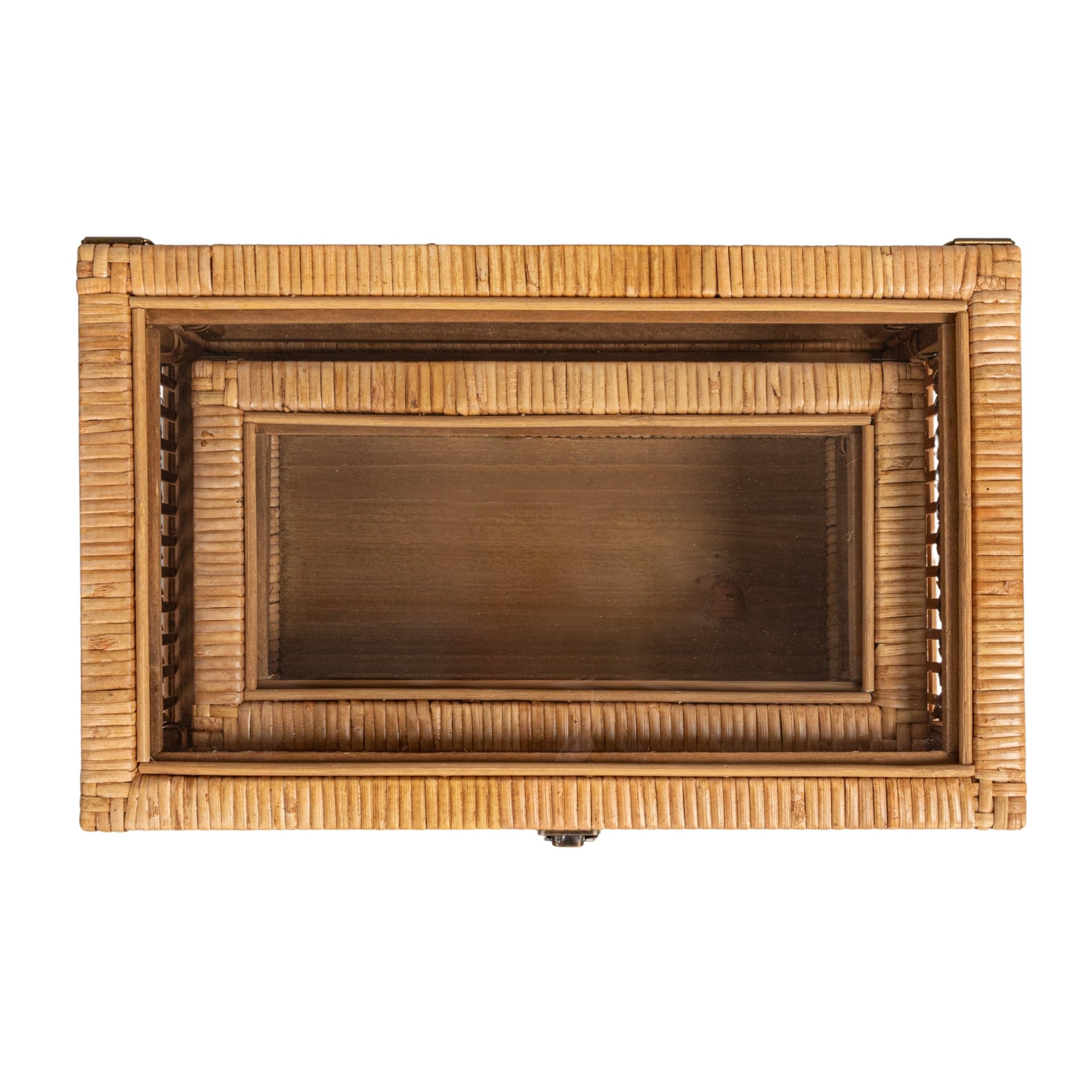 Set di 2 scatole decorative in rattan fatte a mano con coperchi trasparenti per esporre ricordi