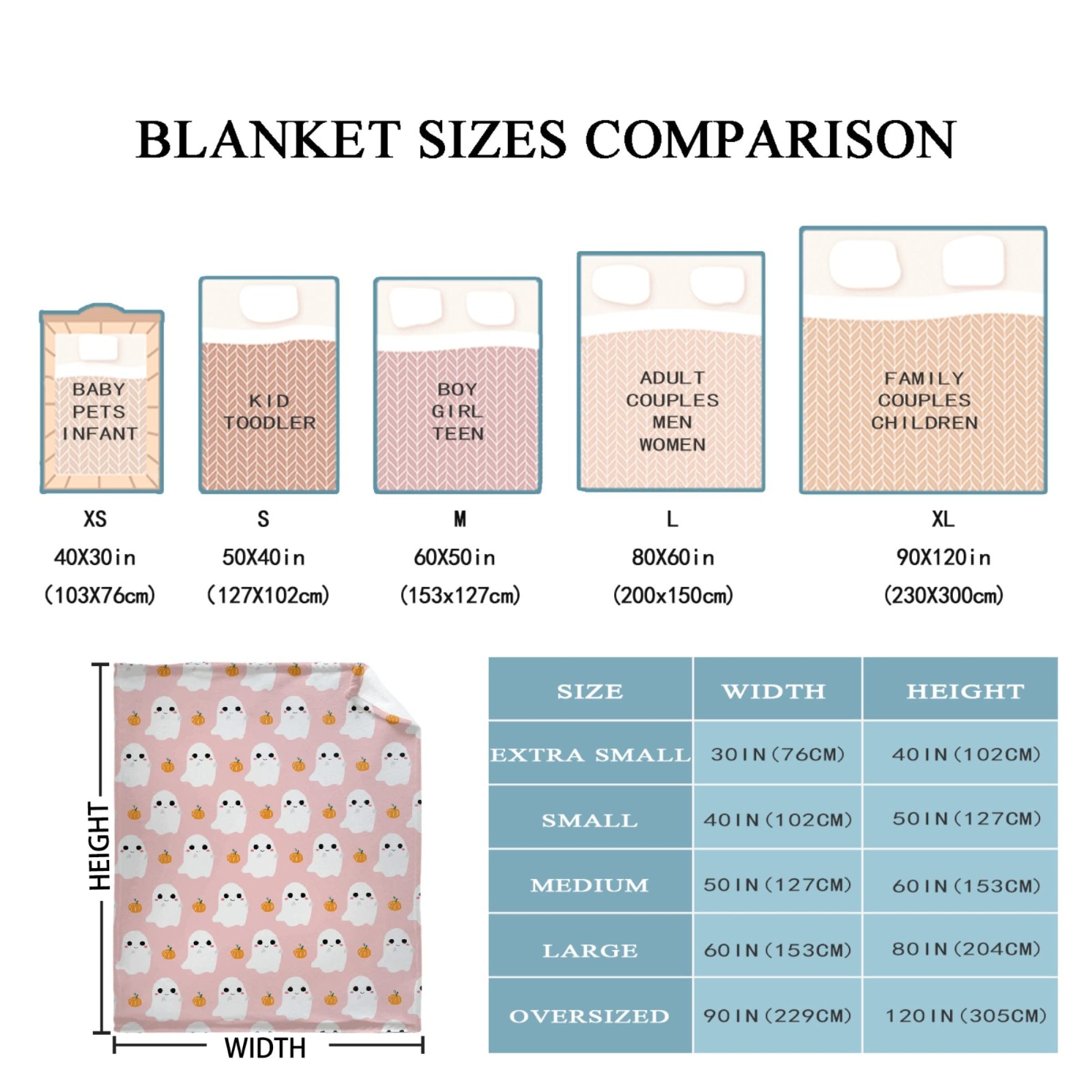 Coperta leggera per Halloween con fantasma e zucca rosa, per donne e uomini, in morbido pile, per soggiorno, letto, per bambini, ragazze e ragazzi, per tutte le stagioni, M, 152,4 x 127