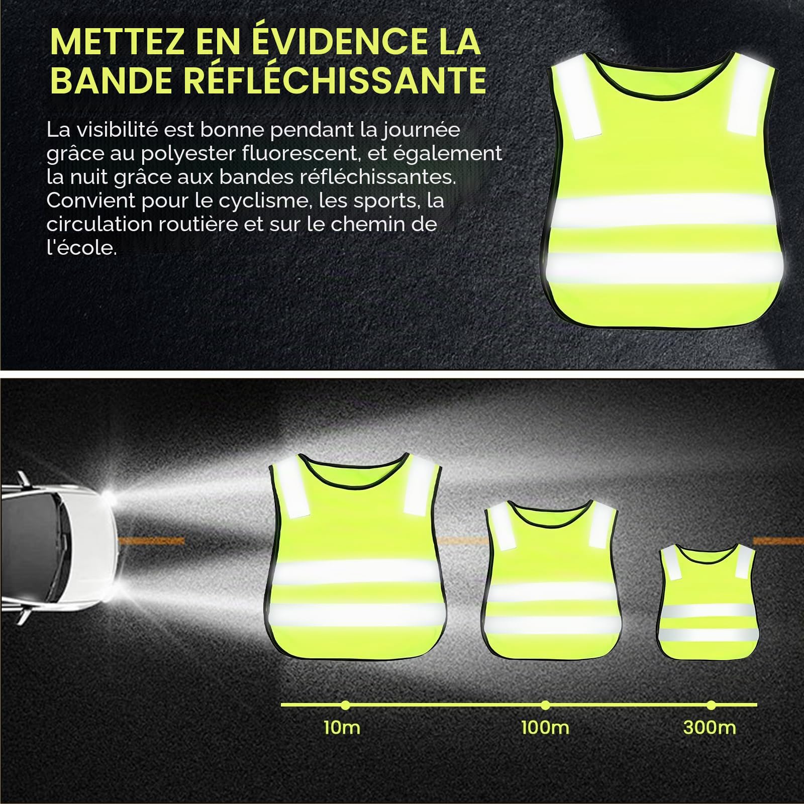 PORFOYO 10 Pièces Gilet De Sécurité pour Enfant, Gilet De Sécurité Réfléchissant, Gilet Reflechissant Enfant, Gilet De Sécurité Enfants, Gilet De Sécurité Haute Visibilité, pour Les Écoles, Le Sport