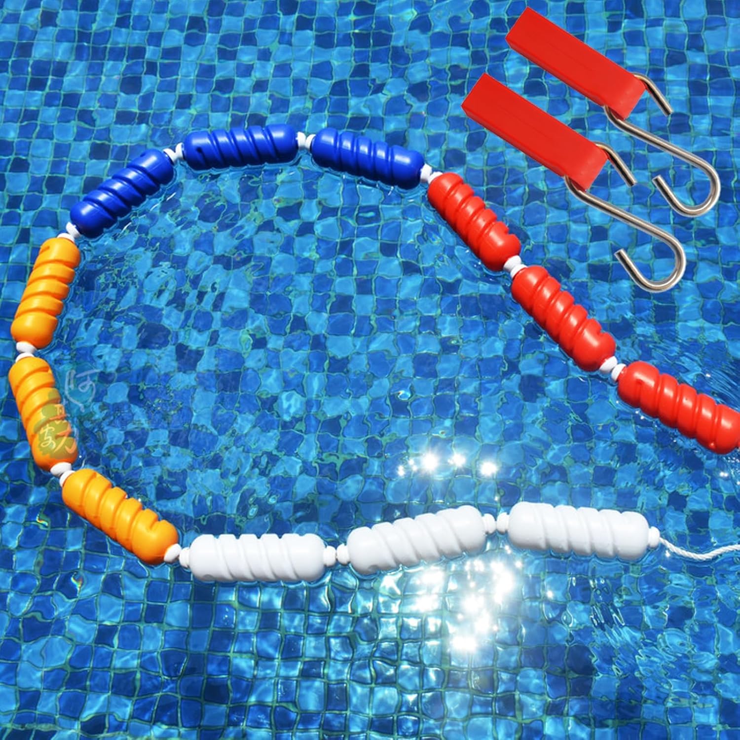 Swimming Pool Safety Divider Rope with 2 Stainless Steel Hooks, 50m (164ft) Floating Pool Barrier, Durable Buoy Rope Floats for Pool Separation, 5pcs, 6cm Diameter