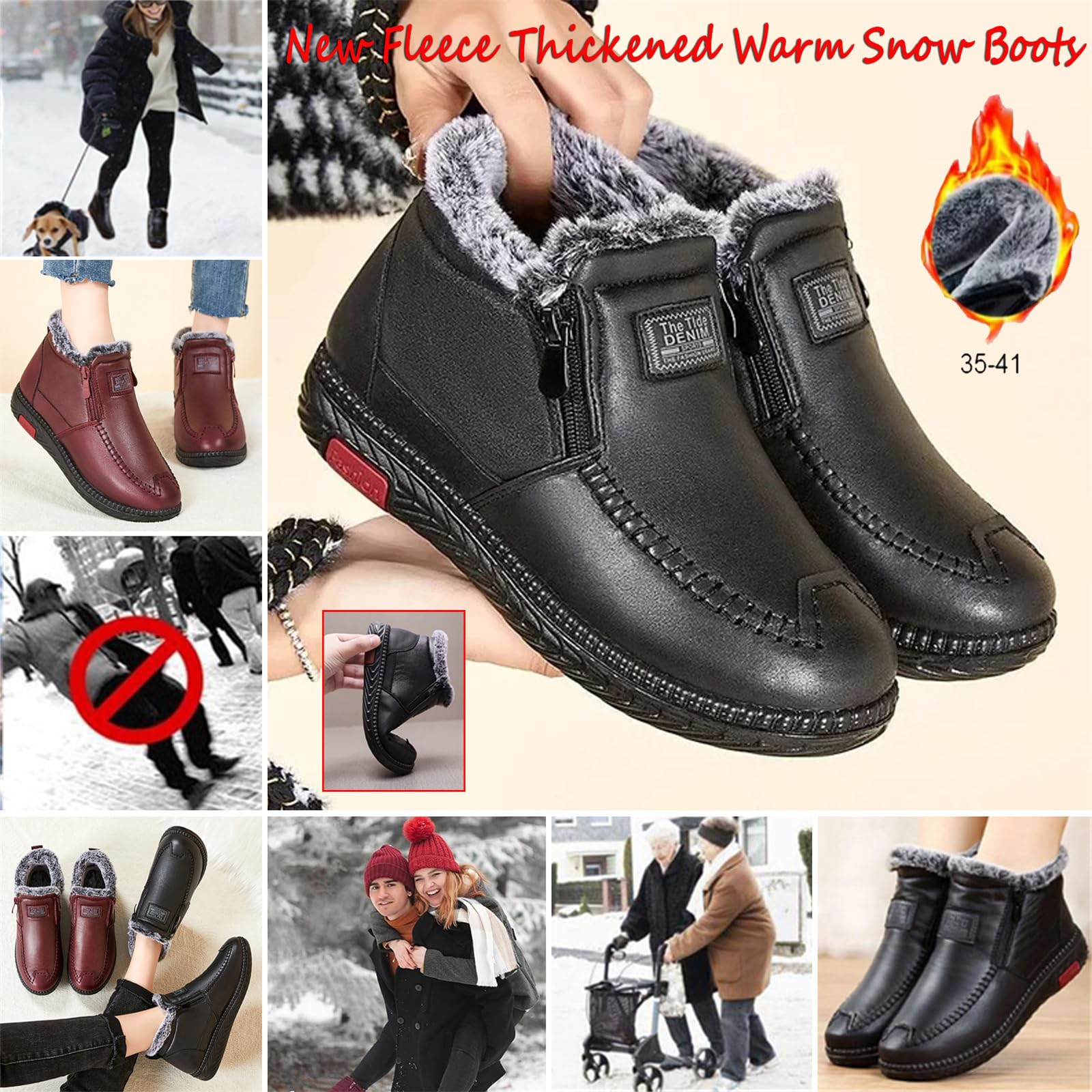 Bottes de neige chaudes et épaisses en polaire pour femme - Imperméables et antidérapantes - En cuir de coton - Large largeur - Pour femme
