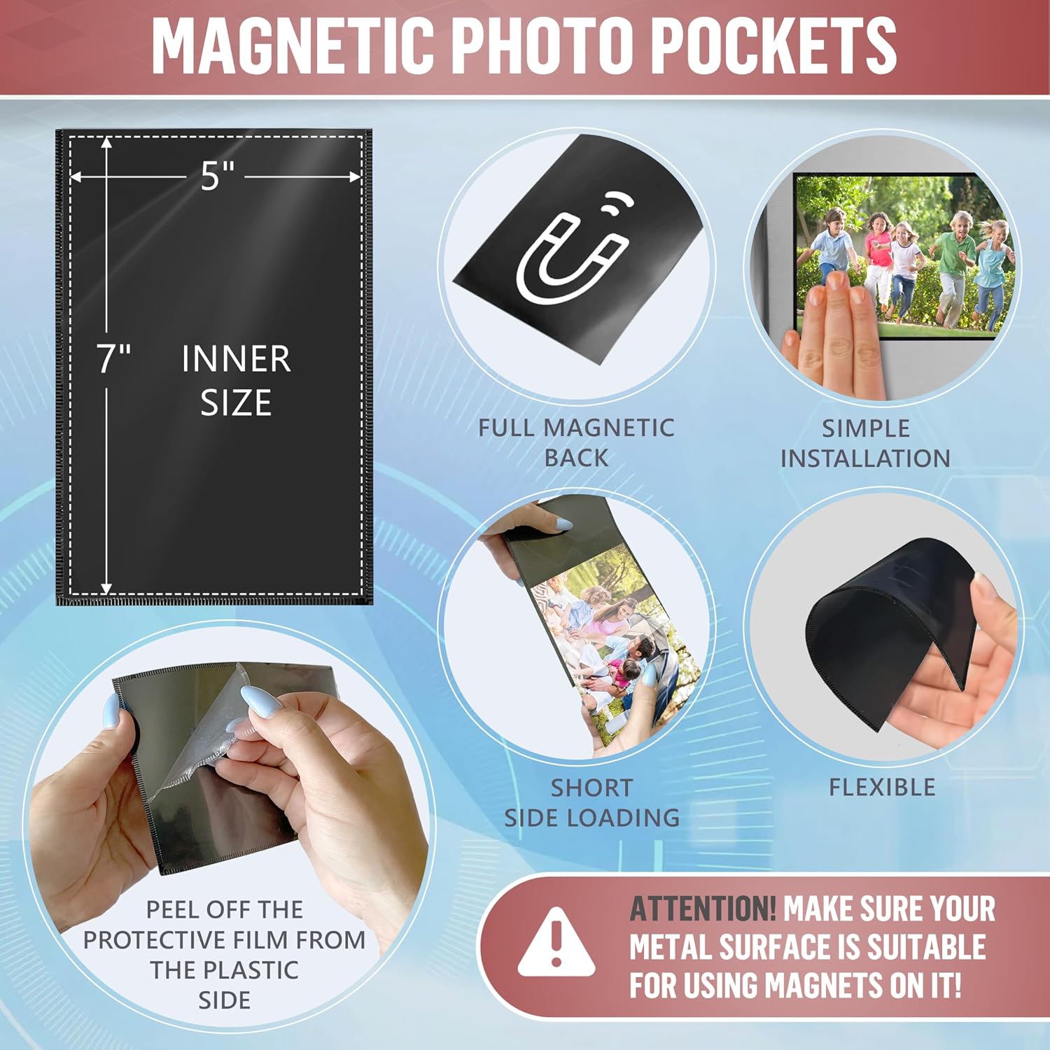 10 Pack 5x7 Magnetic Picture Frames for Refrigerator - Magnet Picture Frames for Fridge - Magnetic Photo Sleeves - Magnetic Photo Frames - Magnetic Picture Holder - Locker Magnet Frames