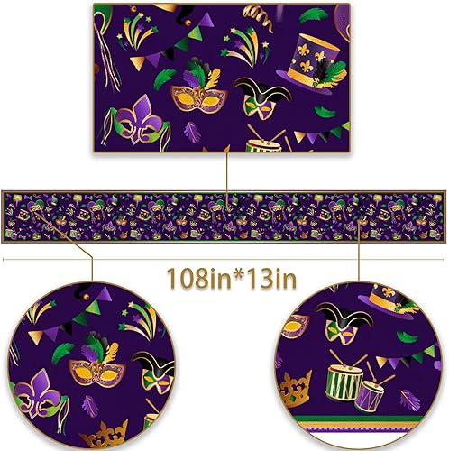 Miniatura 5 de Pudodo Mardi Gras - Camino de mesa con diseño de flor de lis mantel de fiesta de máscaras cocina comedor decoración del hogar 13 x 108 pulgadas
