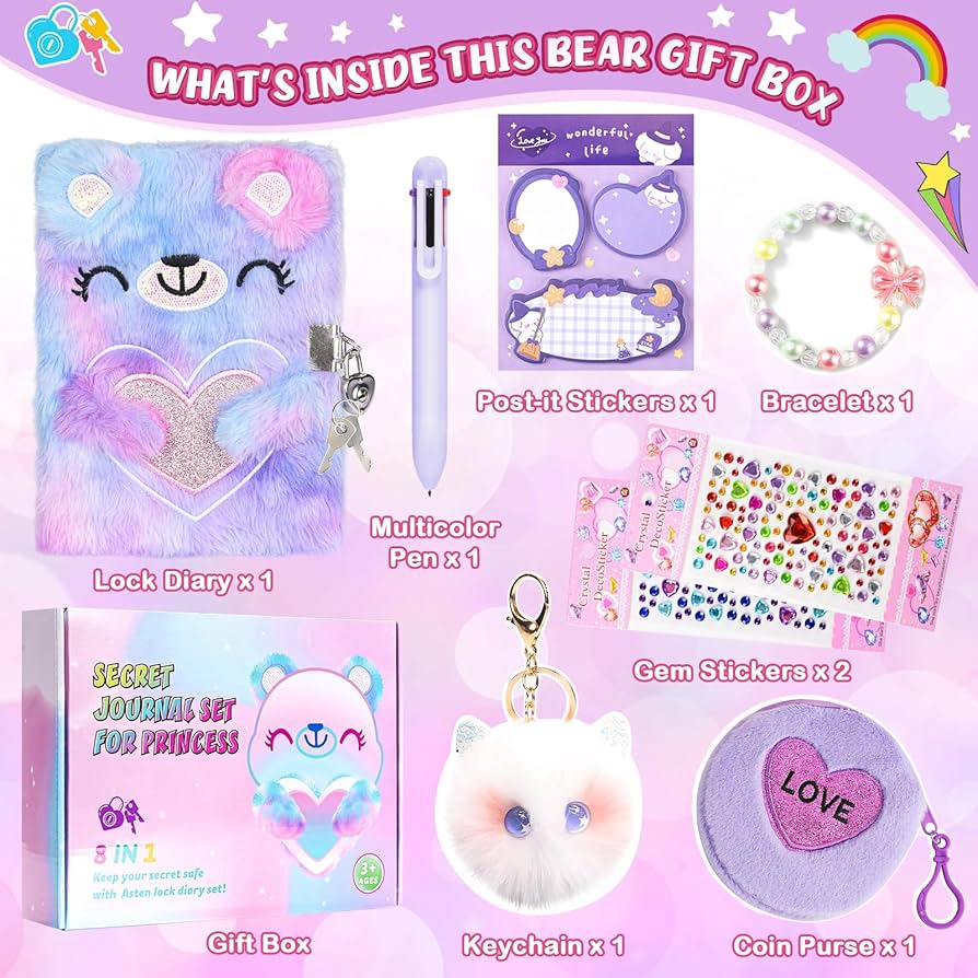 T we ety &Friends Diary ノート Leather Journal Diary Notebook with Heart Shaped Lock, Key